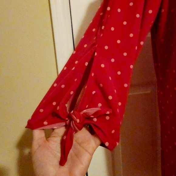 Woman Within Red Polka Dot Dress Tie Peek-a-boo Sleeves Size 18/20 Plus Size EUC - Picture 5 of 8